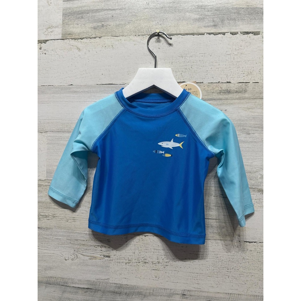 First Impressions Rash Guard Boys 6-9M Blue Shark UPF 50 NWT